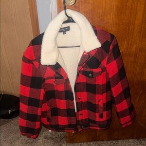 Love Tree Red & Black Plaid Sherpa-Lined Kids Jacket